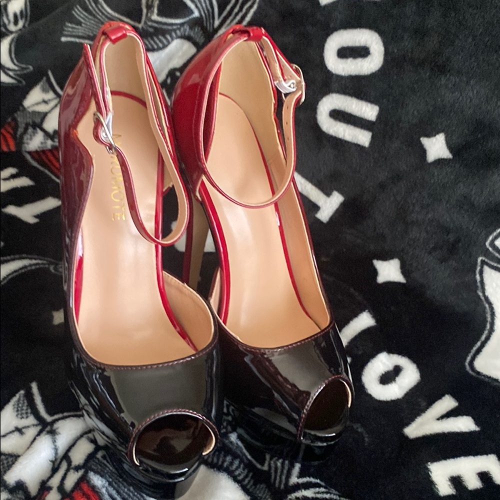 Elegant Black and Red Peep-Toe Heels